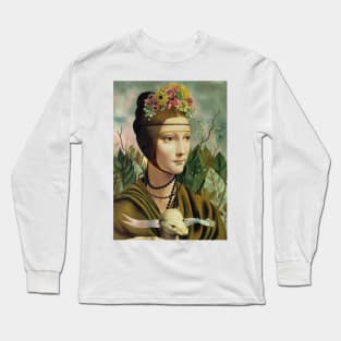 Self Portrait by Frida K. and Lady with a Ermine by Leonardo da Vinci Long Sleeve T-Shirt